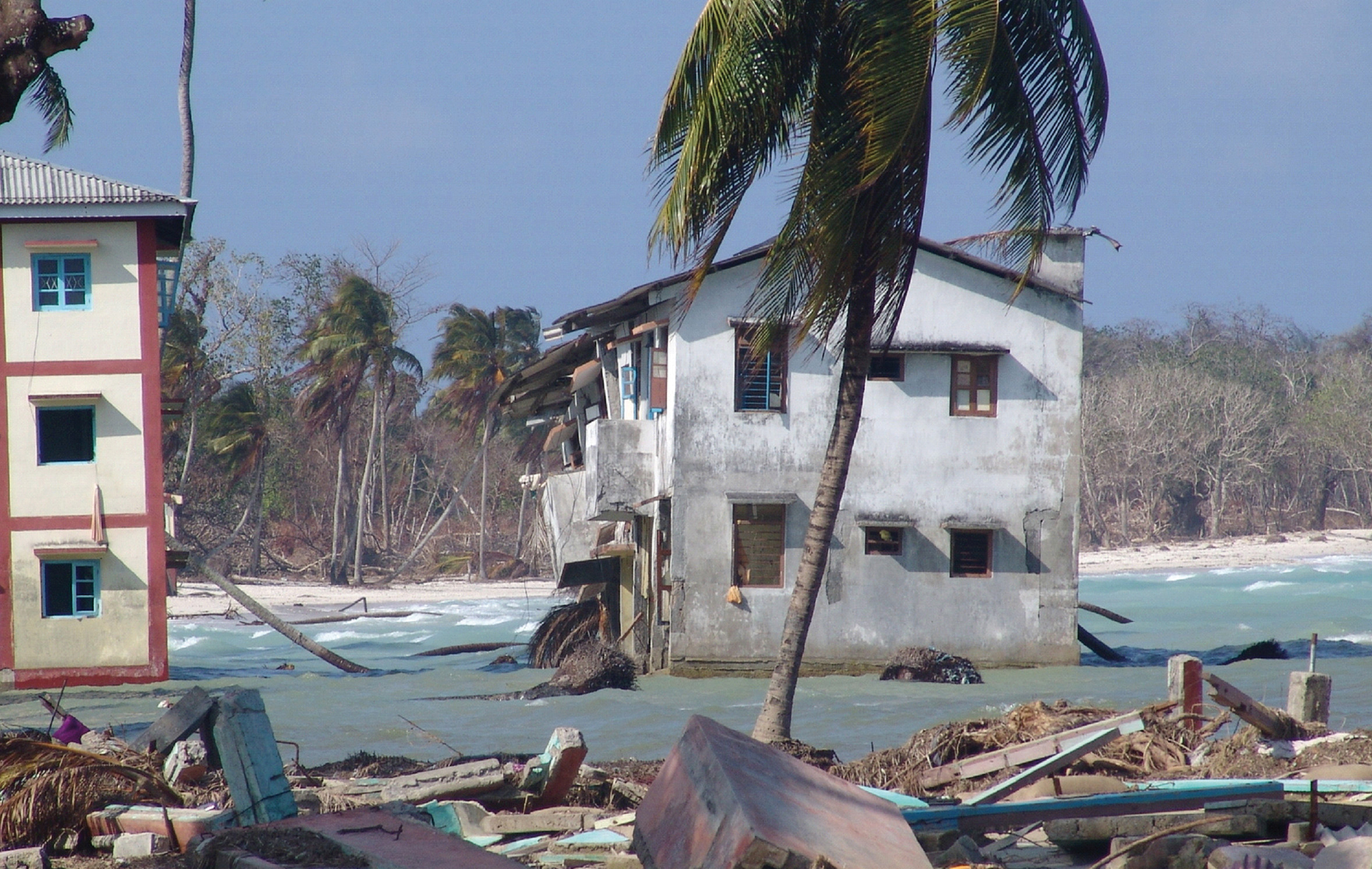 The 26 December 2004 earthquake resulted in 1.2 m of land subsidence in the Car Nicobar, Nicobar Islands, India.